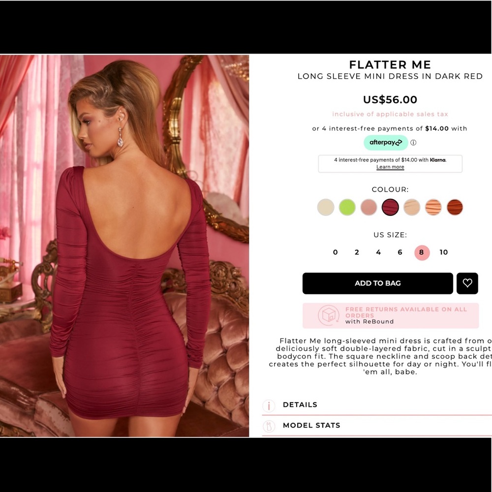 Oh Polly Long Sleeve Dark Red Mini Dress - Picture 2 of 3